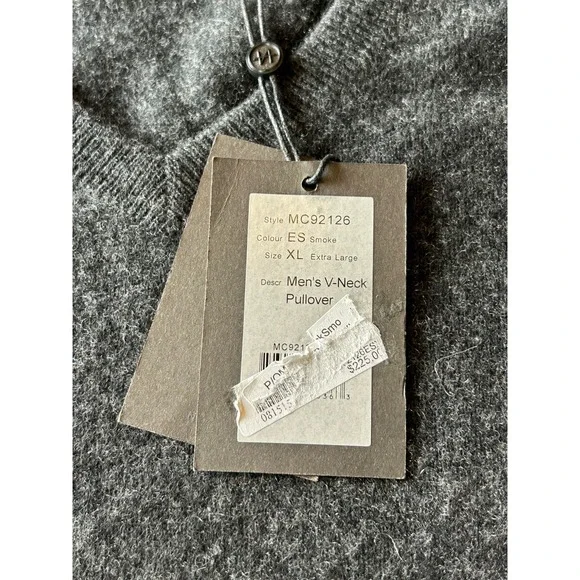 Naadam Mens 100% Cashmere V Neck Pullover Smoke Gray NWT XL